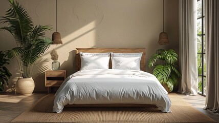 Refined bedroom design mockup, elegant furnishings, high quality realistic images