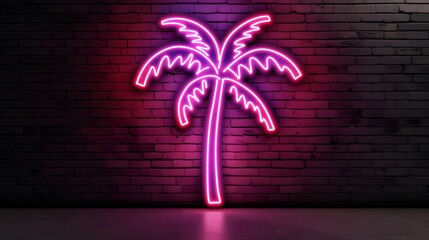 Bright coconut tree-shaped neon light sign in retro style