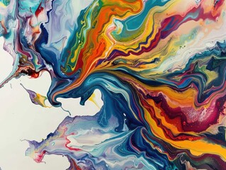 A painting of a colorful wave with a blue and yellow swirl