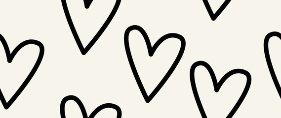 Flat seamless background. Minimalistic abstract heart pattern. Modern black print on a light background. Ideal for textile design, screensavers, covers, cards, invitations and posters...