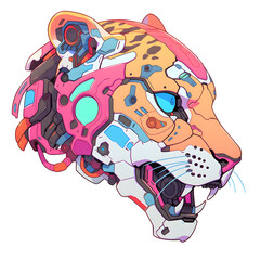 Cheetah head mechanical cyborg mecha robot illustration