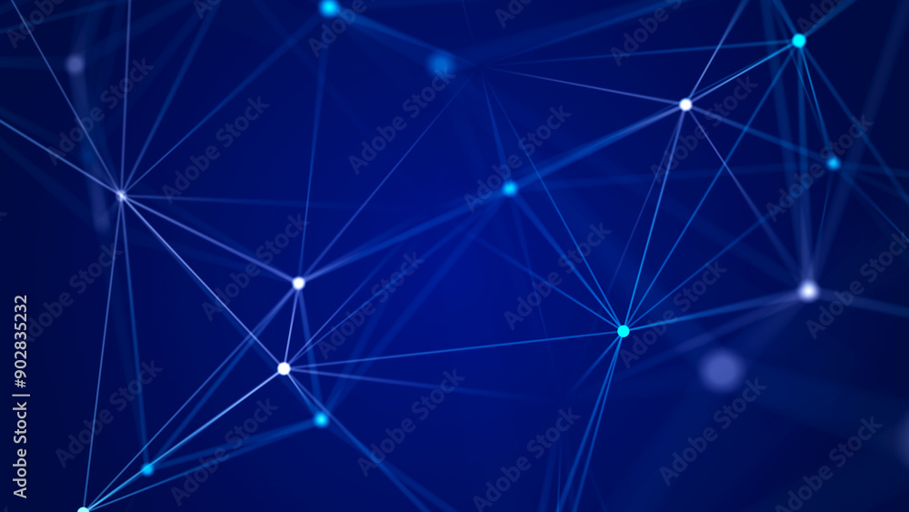 Poster Abstract background connecting colored lines and dots. Network connection structure. Data exchange. Digital technology design. 3D rendering.