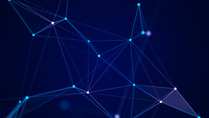 Abstract background connecting colored lines and dots. Network connection structure. Data exchange. Digital technology design. 3D rendering.