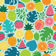 Vibrant Tropical Fruit and Leaf Pattern