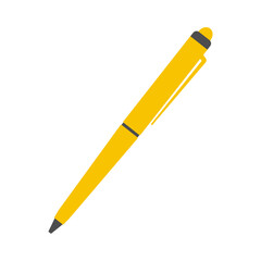 Ballpoint yellow pen on a white background. Vector illustration in flat style.	