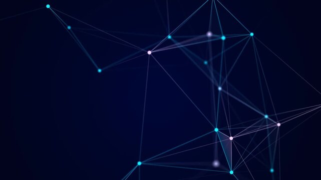 Wave connection of colored lines and dots in space. Abstract digital background of big data transmission algorithms. Network connections.3d rendering. Seamless loop.