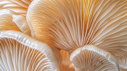 A close-up of the underside of a mushroom, showing its gills and stem.