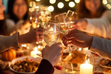 A candid photo of a toast celebrating Thanksgiving