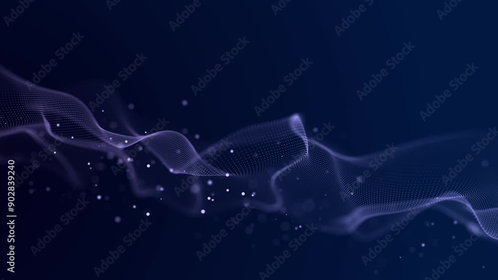 Poster futuristic wave of musical particles. stream of running data. 3d rendering