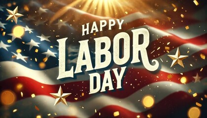Concept Happy Labor Day Celebration with American Flag and Golden Stars
