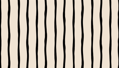 Striped horizontal pattern. Black thin lines on beige background seamless pattern.