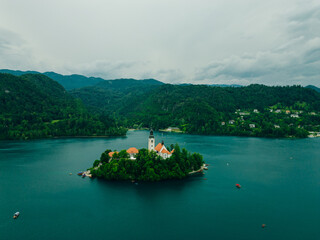 aerial view of Lake Bled Slovenia