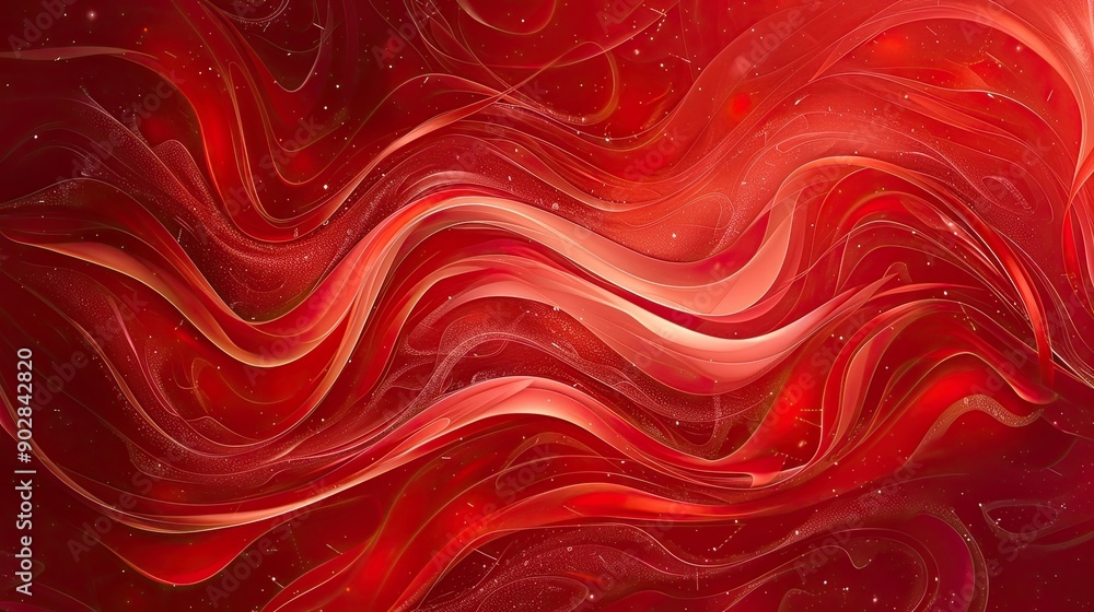 Poster a red background with abstract, swirling patterns in varying shades of red, creating a dynamic and e
