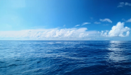 a beautiful blue sea with clouds. background, concept of calm and relaxation , high resolution