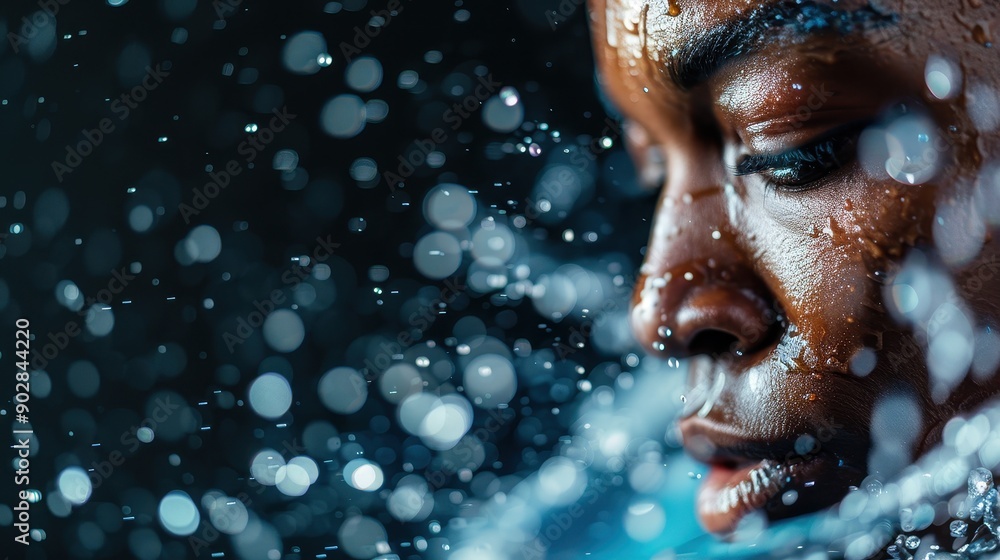 Poster An artistic photograph that depicts abstract bokeh with soft and mystical blue tones, creating a serene and tranquil mood with a hint of mystery and wonder.