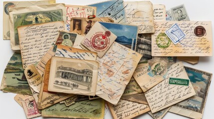 Explore a diverse assortment of vintage postcards showcasing handwritten notes and picturesque scenes from different eras