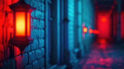 Naklejka premium Haunted House with Eerie Lights and Spooky Details Captured in Deep Depth of Field