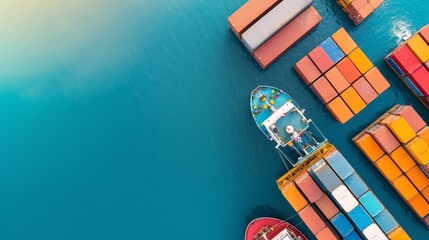Aerial View of Cargo Ship and Containers at Sea