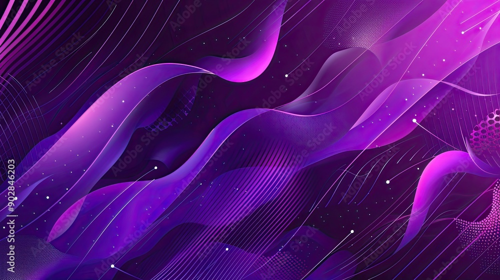 Poster a vibrant purple background with dynamic, diagonal lines and shapes, adding a modern and energetic t