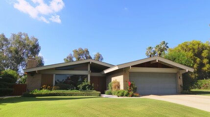 Modern Suburban Home Surrounded by Lush Greenery on a Sunny Afternoon