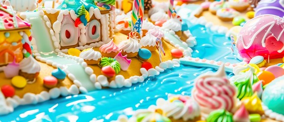 a decorative gingerbread city made of sweets sweets and chocolate. generative ai