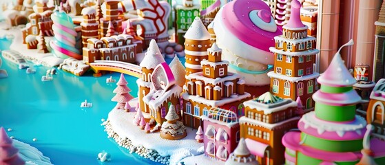 Obraz premium a decorative gingerbread city made of sweets sweets and chocolate. generative ai