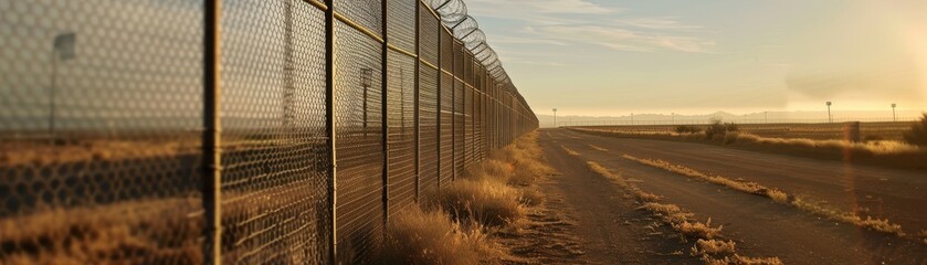 Obraz premium A fence with a chain link fence and a wire fence