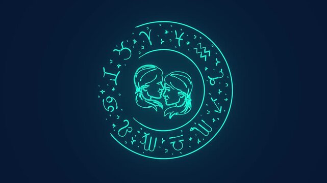 gemini zodiac with astrology circle and horoscope symbols for mystical and spiritual animation