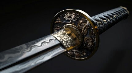 This katana displays intricate craftsmanship, featuring a beautifully designed hilt and a blade showcasing traditional Japanese artistry