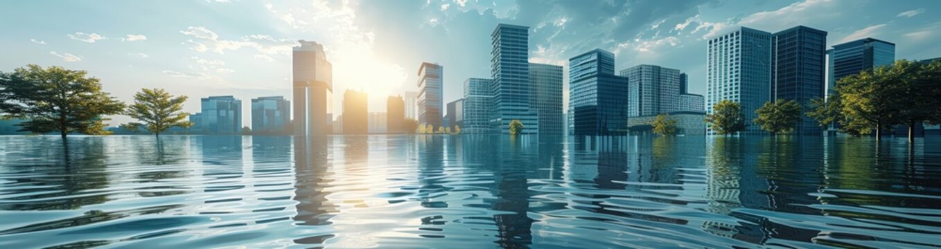 Flooded urban area, demonstrating the consequences of rising sea levels