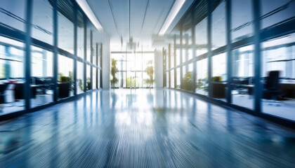 Obraz premium Abstract blurred office interior room with large window and sunlight