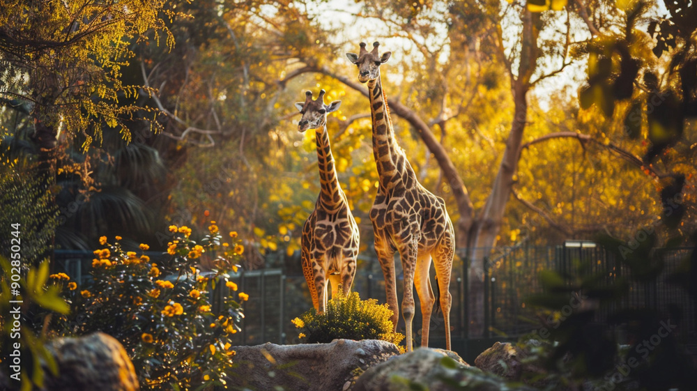 Wall mural giraffes in the zoo