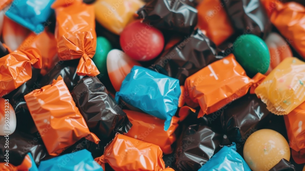 Aufkleber a vibrant spread of colorful halloween candy wrappers in an array of shapes sizes and flavors creati