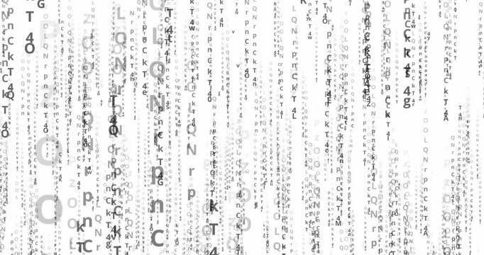 Matrix background: white background with black letters and alphabets moving from top to bottom, side to side expanding view