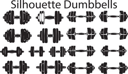 Flat Black Silhouette Dumbbell Vector Art Bundle