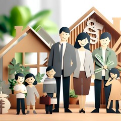 Family Paper Cutouts, Family Homes, Adoption, Foster Care, Homeless Support, Mental Health, Homeschooling, Cost of Living in a Recession Concept