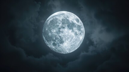 Spooky Full Moon Night with Dark Clouds and Shadows in Deep Depth of Field  Atmospheric and Mysterious Landscape with Eerie Supernatural Ambiance