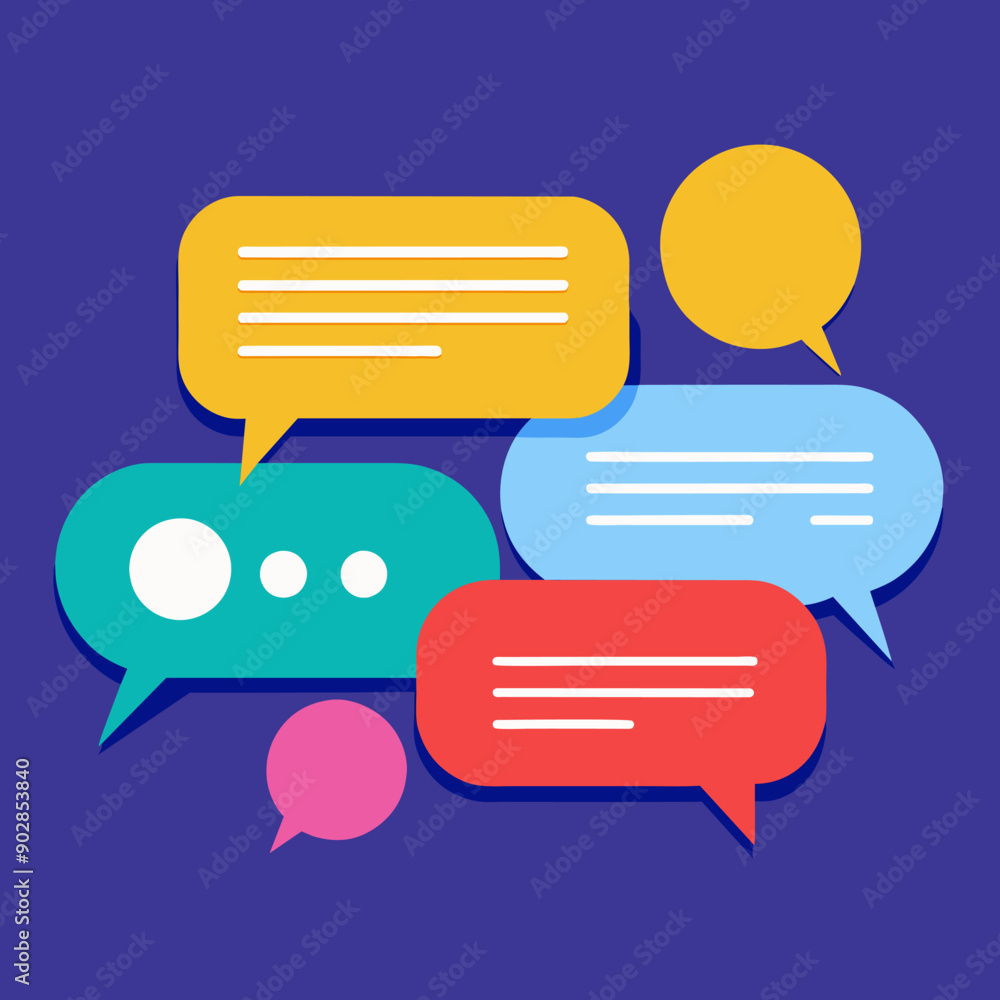 Poster dialogue concept with speech bubbles and message boxes in discussion, from all directions