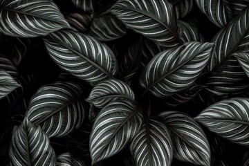 Striped Leaves in a Dark Background