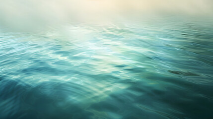 Obraz premium Calm water surface reflecting soft light in shades of blue and green, creating an ethereal and tranquil atmosphere suitable for relaxation and meditation