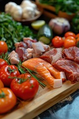 A colorful assortment of fruits and vegetables, including apples, oranges, and broccoli. Concept of abundance and freshness, showcasing the variety of healthy foods available