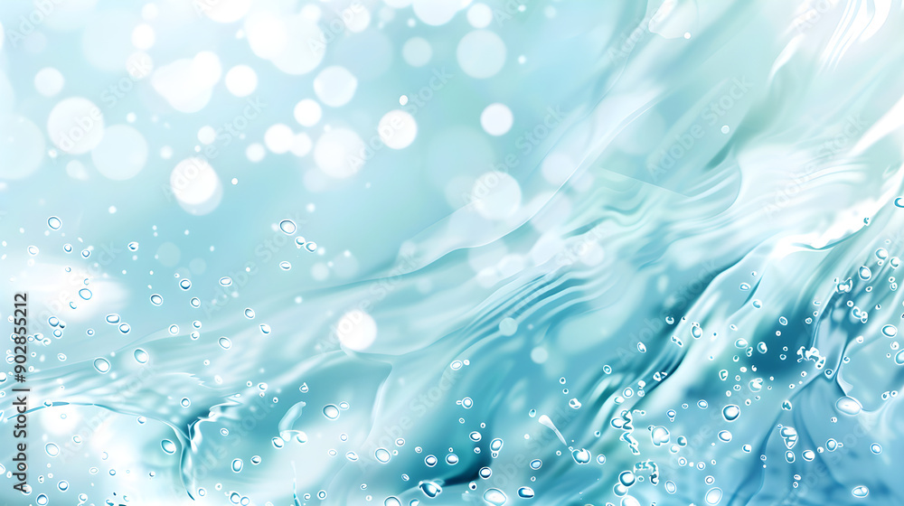Poster translucent shades of blue blend seamlessly as bubbles float in an abstract depiction of water, crea