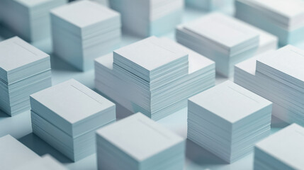 Mockup of horizontal business card stacks arranged in rows on a black textured paper background.