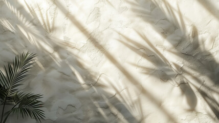 Wall texture with organic drop diagonal shadow and rays of light on a white wall.