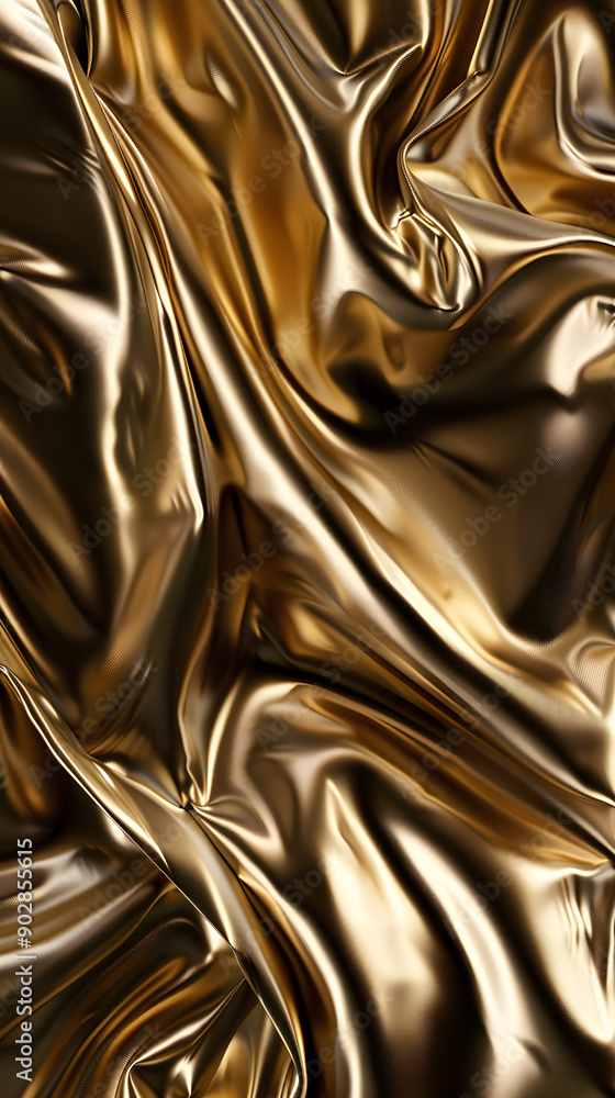 Poster luxurious golden fabric with smooth, flowing textures showcases intricate folds and soft sheen, crea