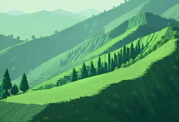 Obraz premium green hill pixel art