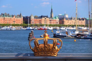 Stockholm Skeppsholmsbron bridge gold crown