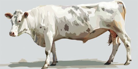 A big cow on white background. Ai generation.