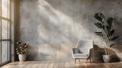 Living room interior room concrete wall gray armchair on wooden flooring