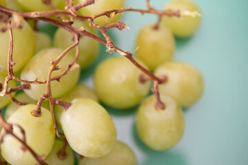 bunch of organic fresh green grapes closeup